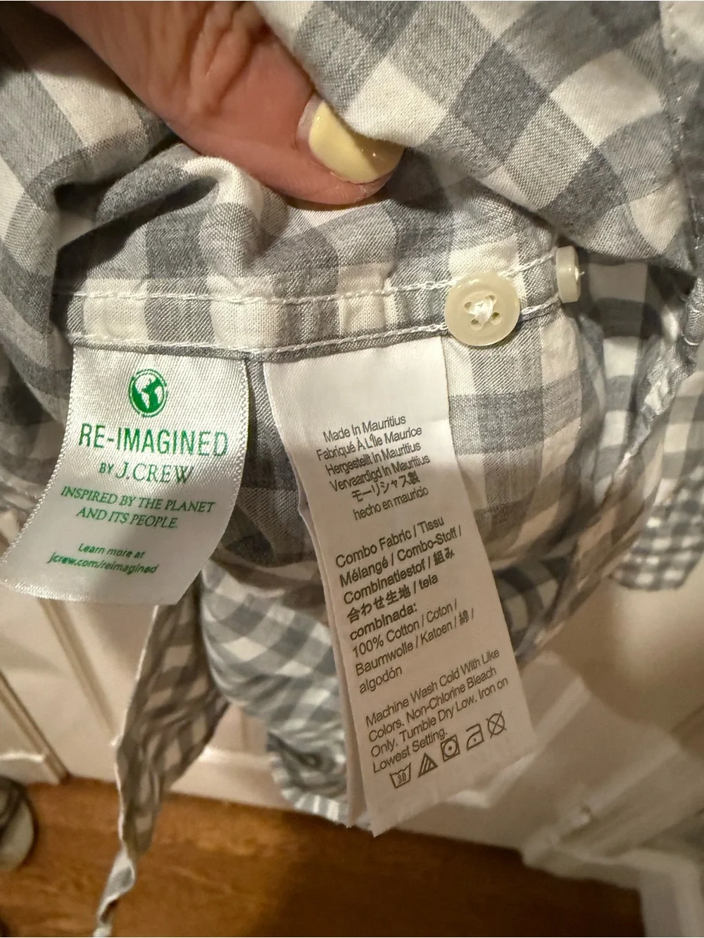 J. Crew Gray and White Gingham Button-Down Shirt